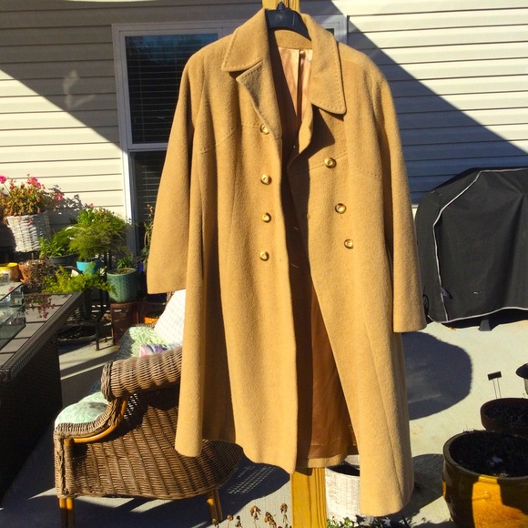 Vintage double breasted camel hair wool coat tan beige collared xxl extra large - Picture 3 of 10